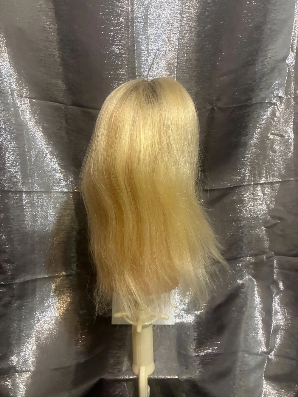 Hidden Crown human hair topper with Side Bangs - Classic Blonde w/roots